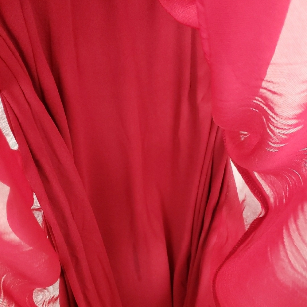 Adrianna Papell Cherry Red Dress 6 Strapless Ruched Empire Babydoll Beaded Prom - Picture 6 of 10